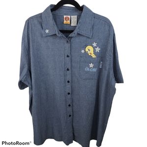 Vintage Warner Bros. Looney Tunes Tweety Bird Short Sleeve Button Shirt 22W/24W